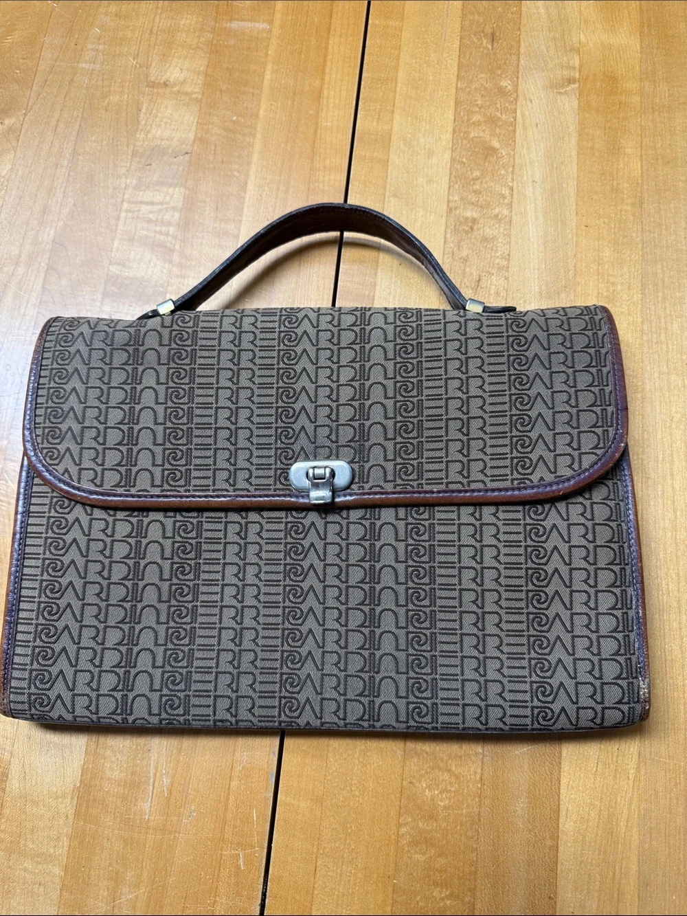 Pierre Cardin Brown Monogram Laptop Briefcase with Top Handle